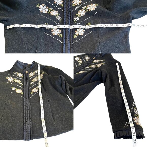 Icelandic Women's Wool Gray Jacket Floral Embroidery Zipper Closure Size XL - Picture 7 of 10